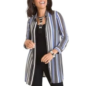 Chico's Travelers Collection purple, black, and white striped size Large